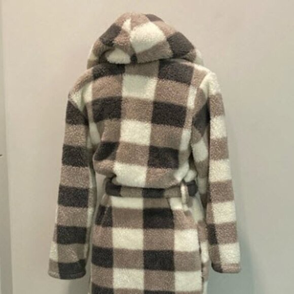 David Archy Plaid Hooded Plush Fleece Robe Maxi Longline Oversized Size Small - Picture 7 of 14